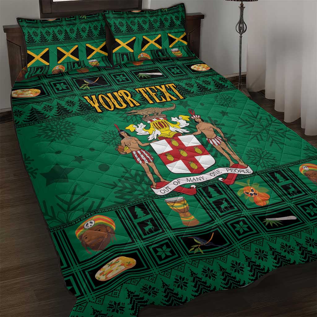 Personalized Jamaica Christmas Quilt Bed Set Coat Of Arms - Merri Crissmuss - Wonder Print Shop