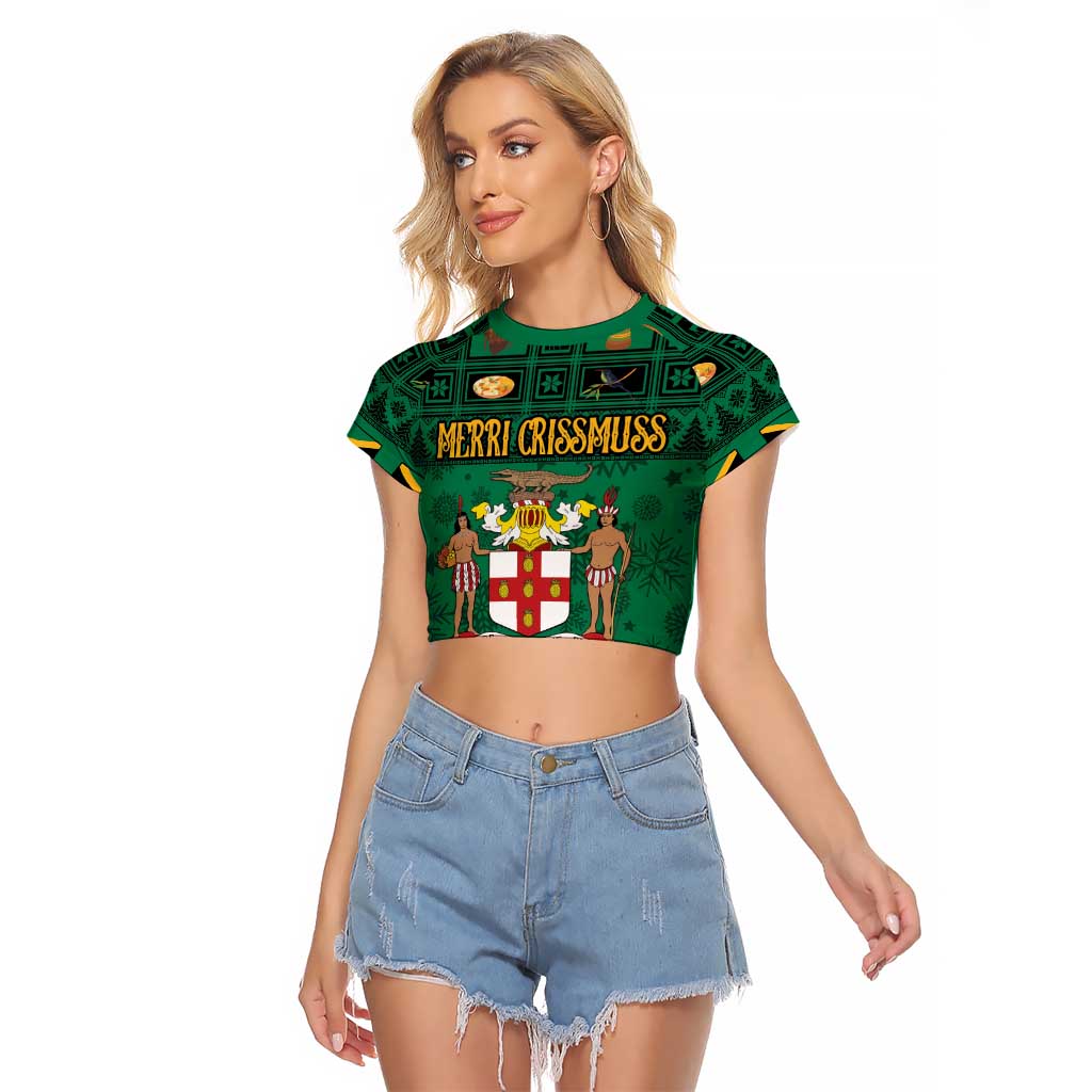 Personalized Jamaica Christmas Raglan Cropped T Shirt Coat Of Arms - Merri Crissmuss - Wonder Print Shop
