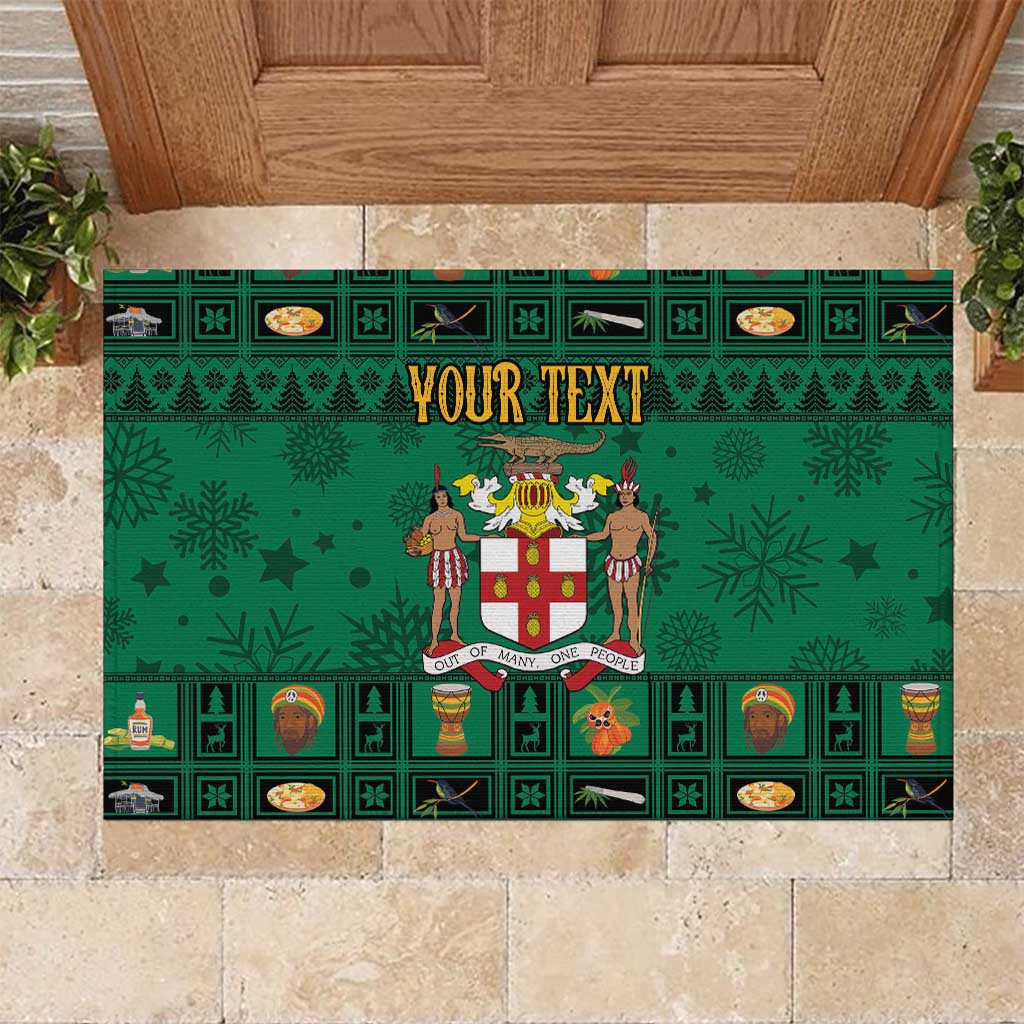 Personalized Jamaica Christmas Rubber Doormat Coat Of Arms - Merri Crissmuss - Wonder Print Shop