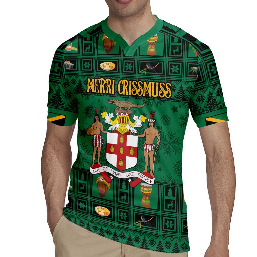 Personalized Jamaica Christmas Rugby Jersey Coat Of Arms - Merri Crissmuss - Wonder Print Shop