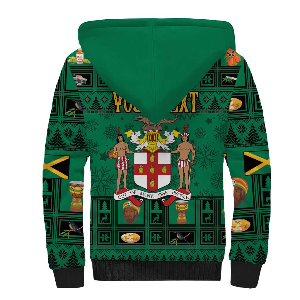 Personalized Jamaica Christmas Sherpa Hoodie Coat Of Arms - Merri Crissmuss - Wonder Print Shop