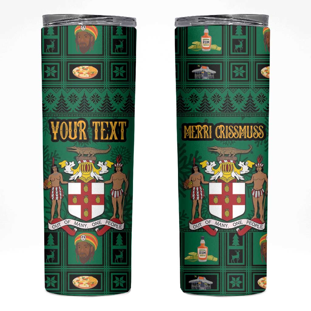 Personalized Jamaica Christmas Skinny Tumbler Coat Of Arms - Merri Crissmuss - Wonder Print Shop