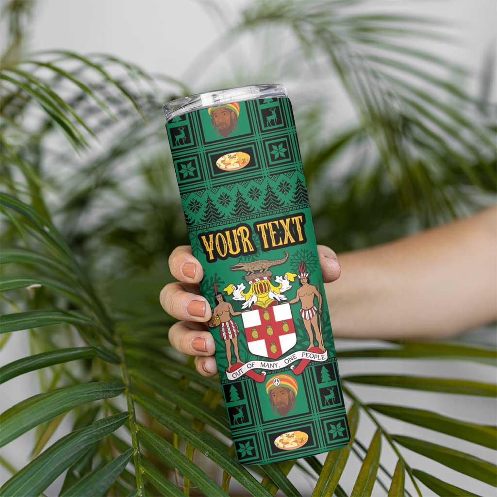 Personalized Jamaica Christmas Skinny Tumbler Coat Of Arms - Merri Crissmuss - Wonder Print Shop