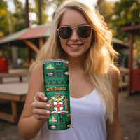 Personalized Jamaica Christmas Skinny Tumbler Coat Of Arms - Merri Crissmuss - Wonder Print Shop