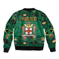 Personalized Jamaica Christmas Sleeve Zip Bomber Jacket Coat Of Arms - Merri Crissmuss - Wonder Print Shop