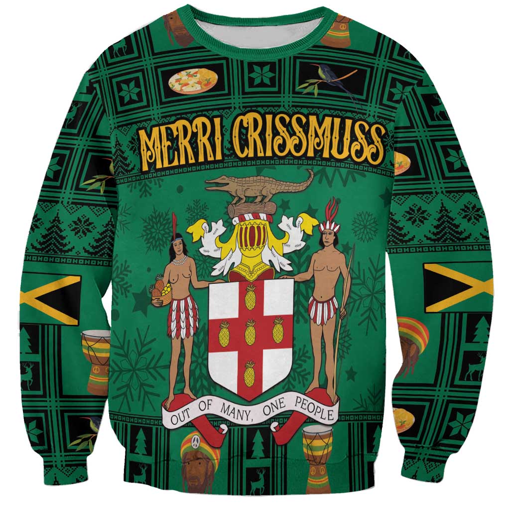Personalized Jamaica Christmas Sweatshirt Coat Of Arms - Merri Crissmuss - Wonder Print Shop