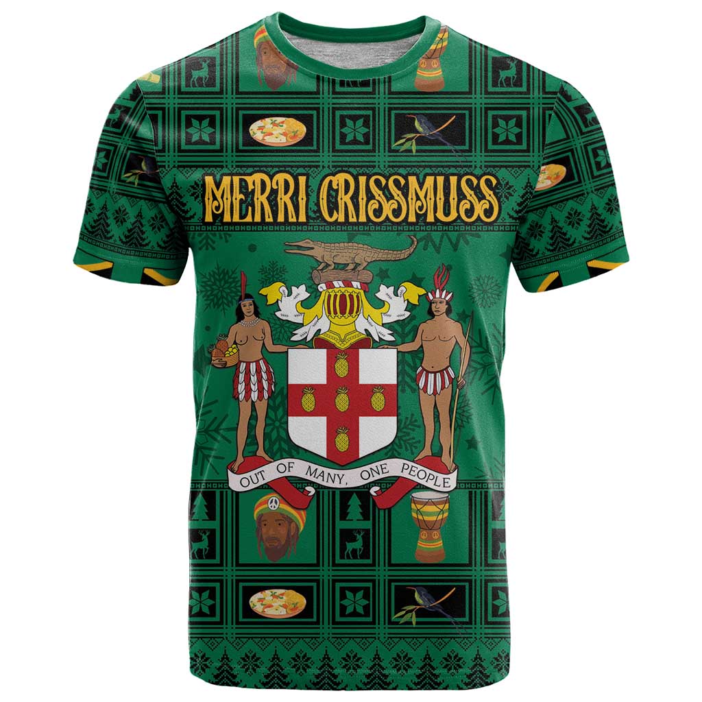 Personalized Jamaica Christmas T Shirt Coat Of Arms - Merri Crissmuss - Wonder Print Shop