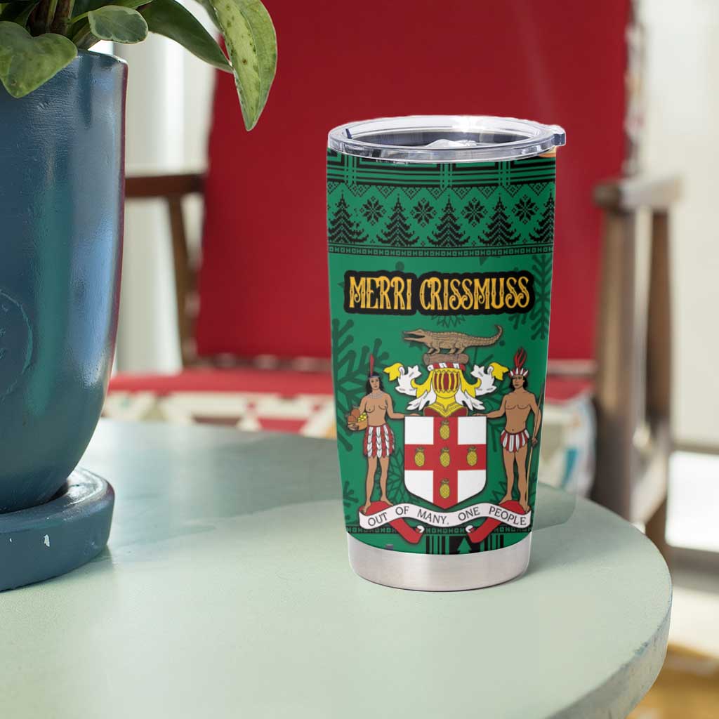 Personalized Jamaica Christmas Tumbler Cup Coat Of Arms - Merri Crissmuss - Wonder Print Shop