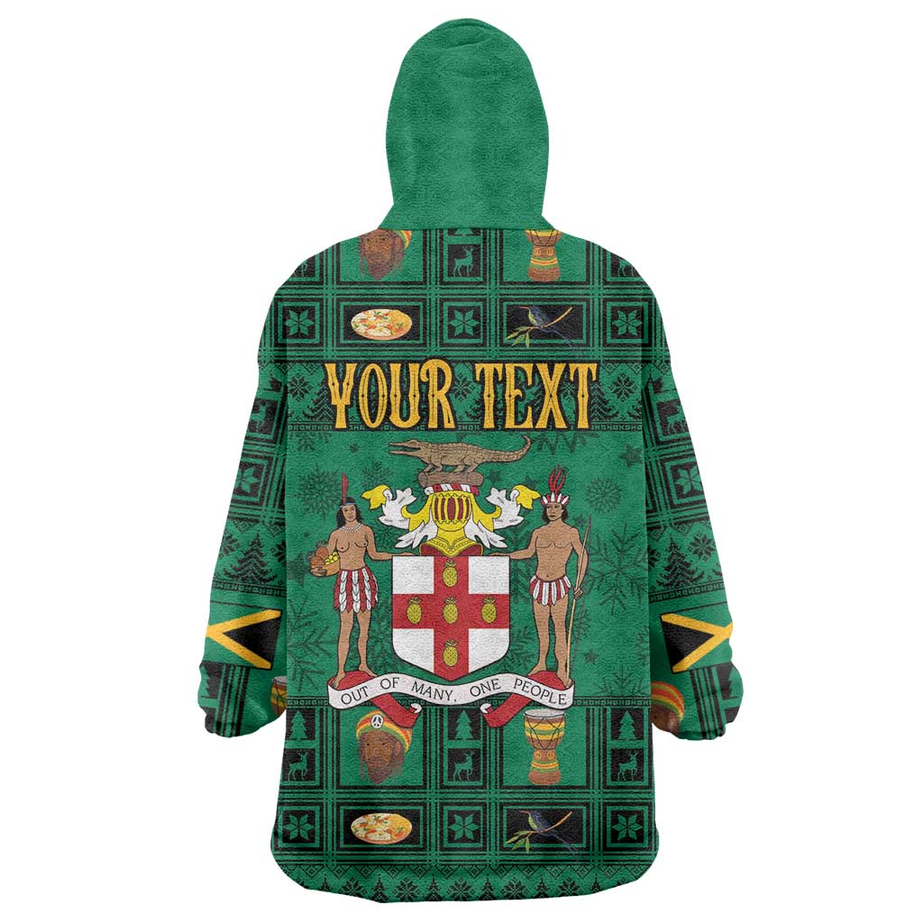 Personalized Jamaica Christmas Wearable Blanket Hoodie Coat Of Arms - Merri Crissmuss - Wonder Print Shop