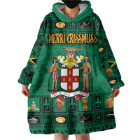 Personalized Jamaica Christmas Wearable Blanket Hoodie Coat Of Arms - Merri Crissmuss - Wonder Print Shop