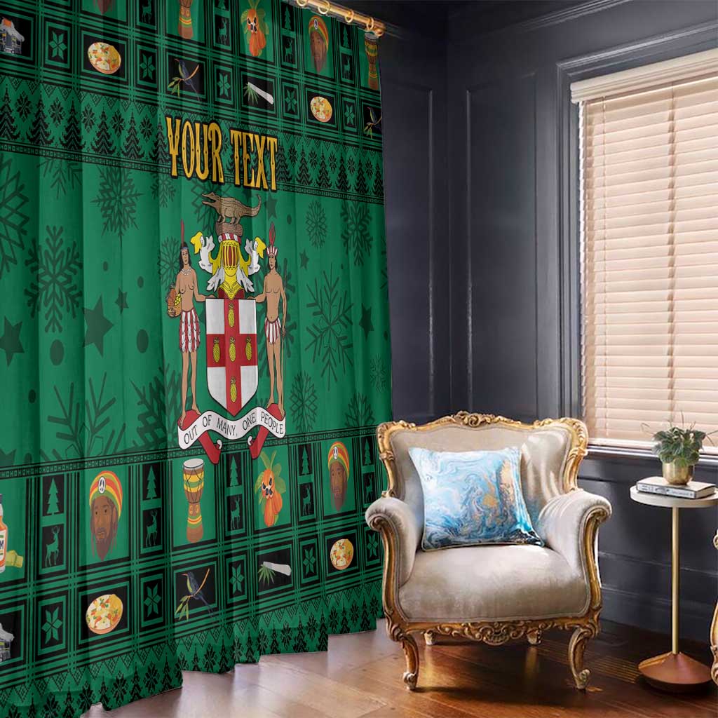 Personalized Jamaica Christmas Window Curtain Coat Of Arms - Merri Crissmuss - Wonder Print Shop