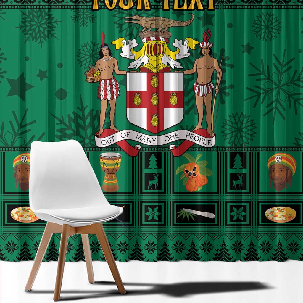 Personalized Jamaica Christmas Window Curtain Coat Of Arms - Merri Crissmuss - Wonder Print Shop