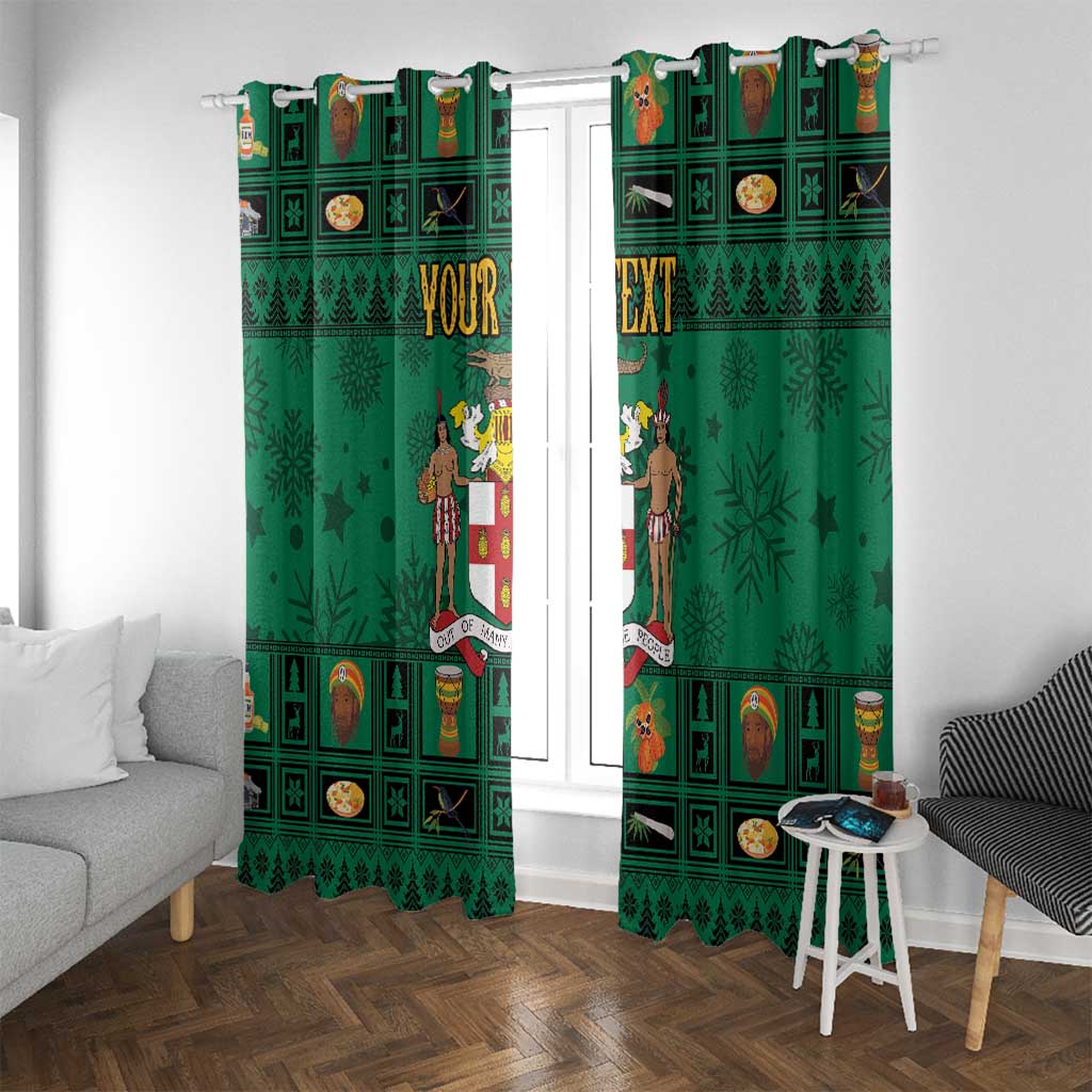 Personalized Jamaica Christmas Window Curtain Coat Of Arms - Merri Crissmuss - Wonder Print Shop