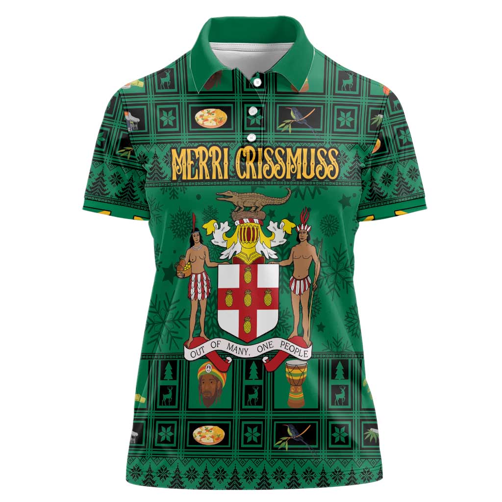 Personalized Jamaica Christmas Women Polo Shirt Coat Of Arms - Merri Crissmuss - Wonder Print Shop