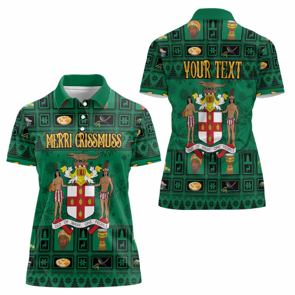 Personalized Jamaica Christmas Women Polo Shirt Coat Of Arms - Merri Crissmuss - Wonder Print Shop