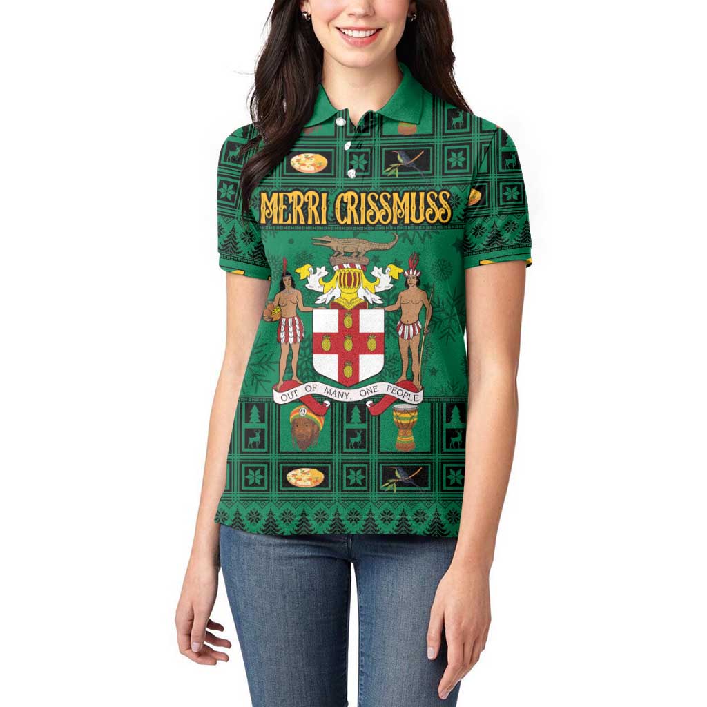 Personalized Jamaica Christmas Women Polo Shirt Coat Of Arms - Merri Crissmuss - Wonder Print Shop