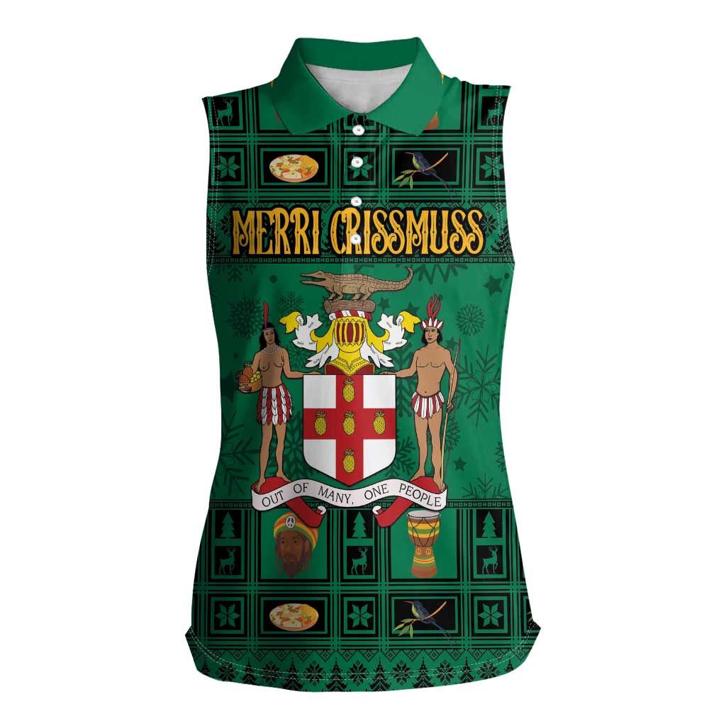 Personalized Jamaica Christmas Women Sleeveless Polo Shirt Coat Of Arms - Merri Crissmuss - Wonder Print Shop