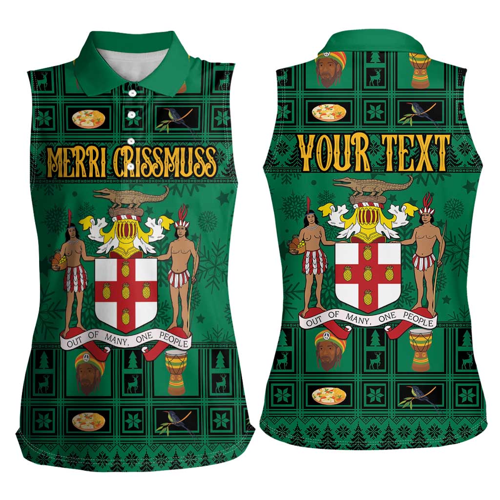Personalized Jamaica Christmas Women Sleeveless Polo Shirt Coat Of Arms - Merri Crissmuss - Wonder Print Shop