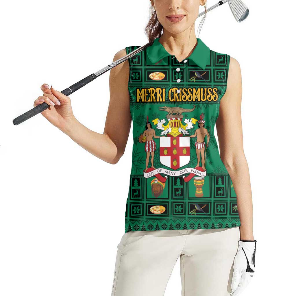 Personalized Jamaica Christmas Women Sleeveless Polo Shirt Coat Of Arms - Merri Crissmuss - Wonder Print Shop