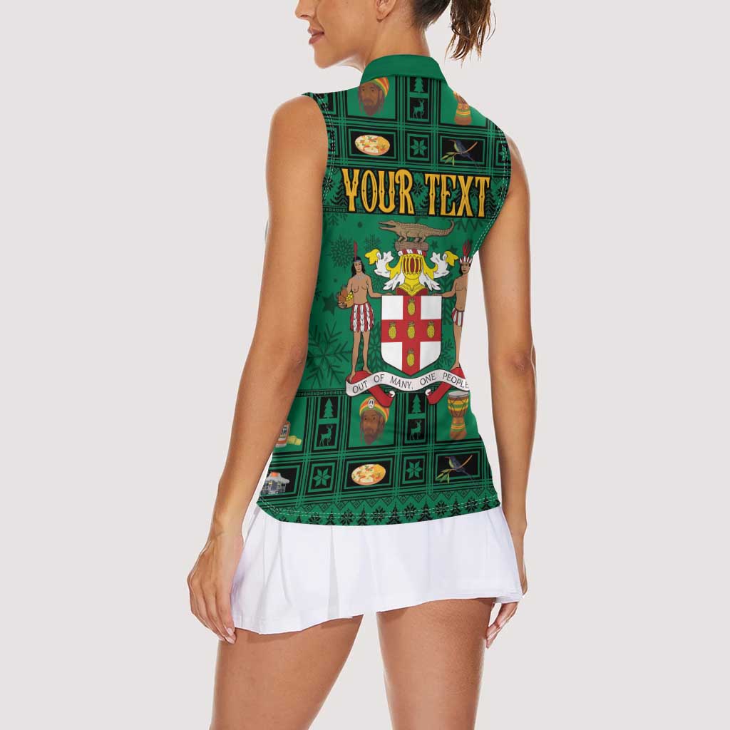Personalized Jamaica Christmas Women Sleeveless Polo Shirt Coat Of Arms - Merri Crissmuss - Wonder Print Shop