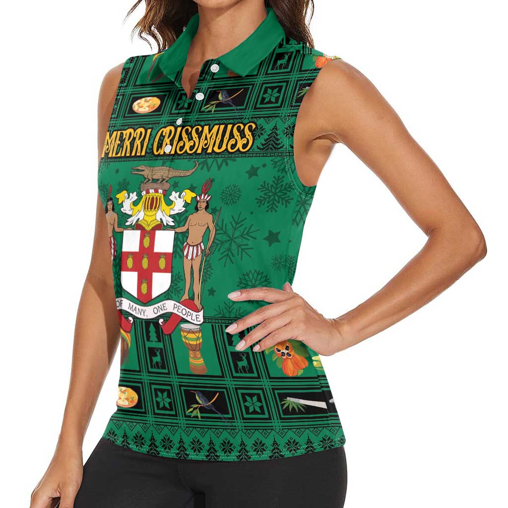 Personalized Jamaica Christmas Women Sleeveless Polo Shirt Coat Of Arms - Merri Crissmuss - Wonder Print Shop