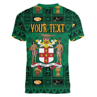 Personalized Jamaica Christmas Women V-Neck T-Shirt Coat Of Arms - Merri Crissmuss - Wonder Print Shop