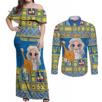 Personalized Ukraine Christmas Couples Matching Off Shoulder Maxi Dress and Long Sleeve Button Shirt Star of Bethlehem With Angle Funny - Wonder Print Shop