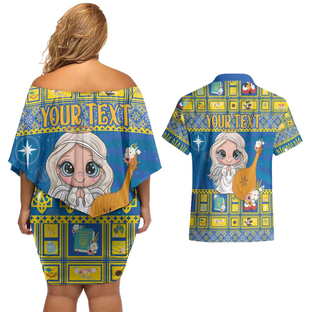 Personalized Ukraine Christmas Couples Matching Off Shoulder Short Dress and Hawaiian Shirt Star of Bethlehem With Angle Funny - Wonder Print Shop