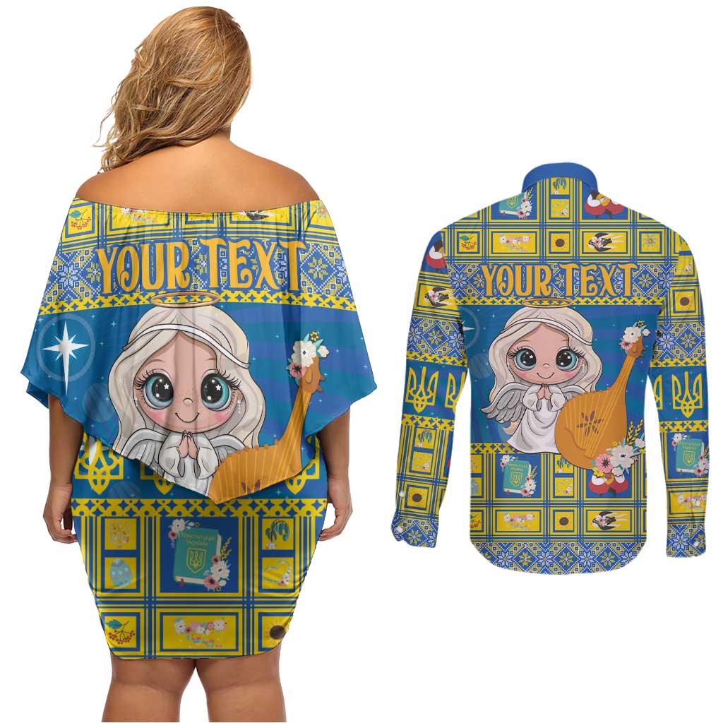 Personalized Ukraine Christmas Couples Matching Off Shoulder Short Dress and Long Sleeve Button Shirt Star of Bethlehem With Angle Funny - Wonder Print Shop