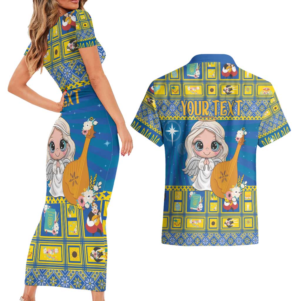 Personalized Ukraine Christmas Couples Matching Short Sleeve Bodycon Dress and Hawaiian Shirt Star of Bethlehem With Angle Funny - Wonder Print Shop