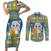 Personalized Ukraine Christmas Couples Matching Short Sleeve Bodycon Dress and Long Sleeve Button Shirt Star of Bethlehem With Angle Funny - Wonder Print Shop