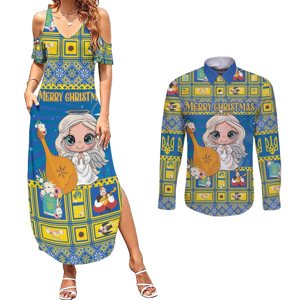 Personalized Ukraine Christmas Couples Matching Summer Maxi Dress and Long Sleeve Button Shirt Star of Bethlehem With Angle Funny - Wonder Print Shop