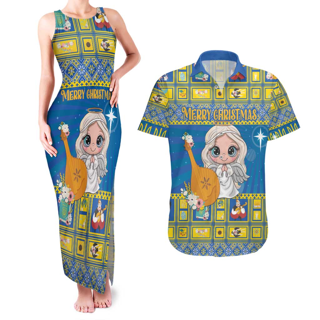 Personalized Ukraine Christmas Couples Matching Tank Maxi Dress and Hawaiian Shirt Star of Bethlehem With Angle Funny - Wonder Print Shop