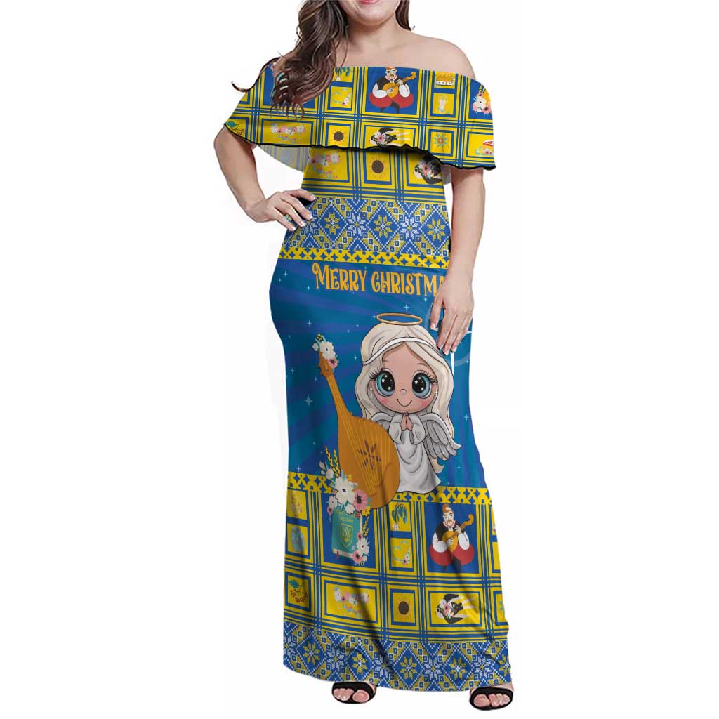 Personalized Ukraine Christmas Family Matching Off Shoulder Maxi Dress and Hawaiian Shirt Star of Bethlehem With Angle Funny - Wonder Print Shop