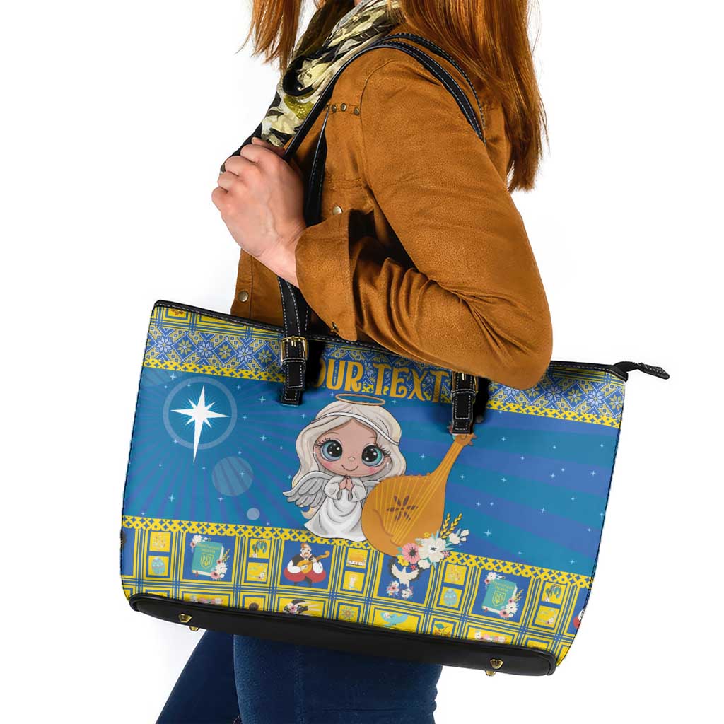 Personalized Ukraine Christmas Leather Tote Bag Star of Bethlehem With Angle Funny - Wonder Print Shop