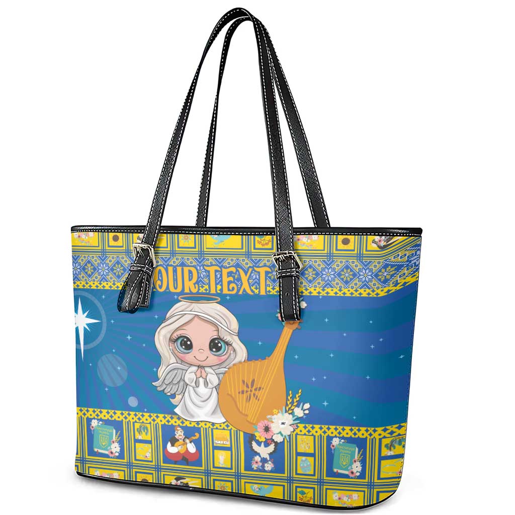 Personalized Ukraine Christmas Leather Tote Bag Star of Bethlehem With Angle Funny - Wonder Print Shop