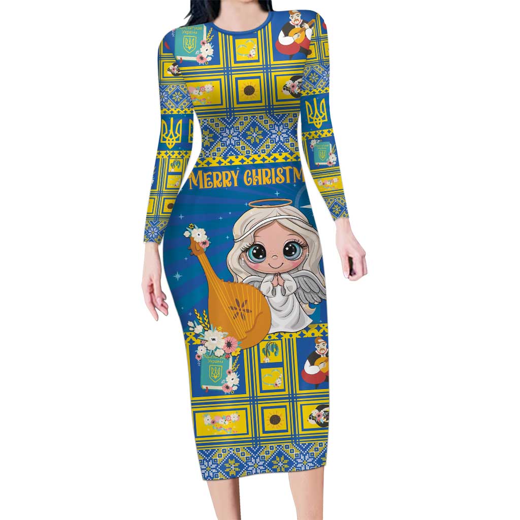 Personalized Ukraine Christmas Long Sleeve Bodycon Dress Star of Bethlehem With Angle Funny - Wonder Print Shop