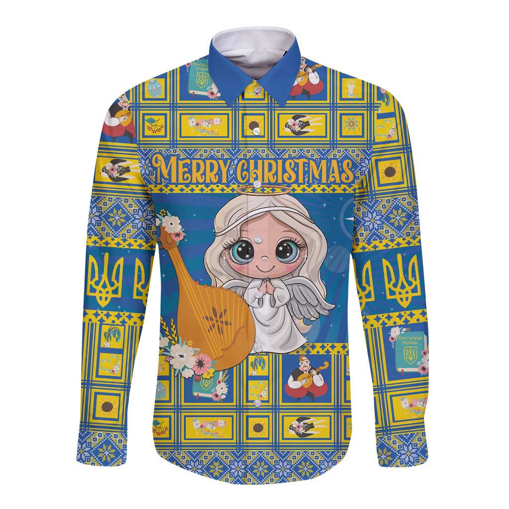 Personalized Ukraine Christmas Long Sleeve Button Shirt Star of Bethlehem With Angle Funny - Wonder Print Shop