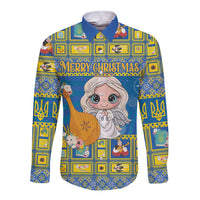 Personalized Ukraine Christmas Long Sleeve Button Shirt Star of Bethlehem With Angle Funny - Wonder Print Shop