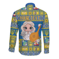 Personalized Ukraine Christmas Long Sleeve Button Shirt Star of Bethlehem With Angle Funny - Wonder Print Shop