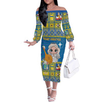 Personalized Ukraine Christmas Off The Shoulder Long Sleeve Dress Star of Bethlehem With Angle Funny - Wonder Print Shop