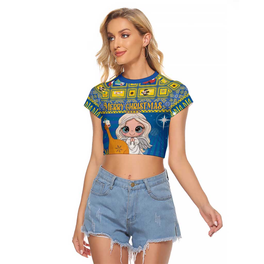 Personalized Ukraine Christmas Raglan Cropped T Shirt Star of Bethlehem With Angle Funny - Wonder Print Shop