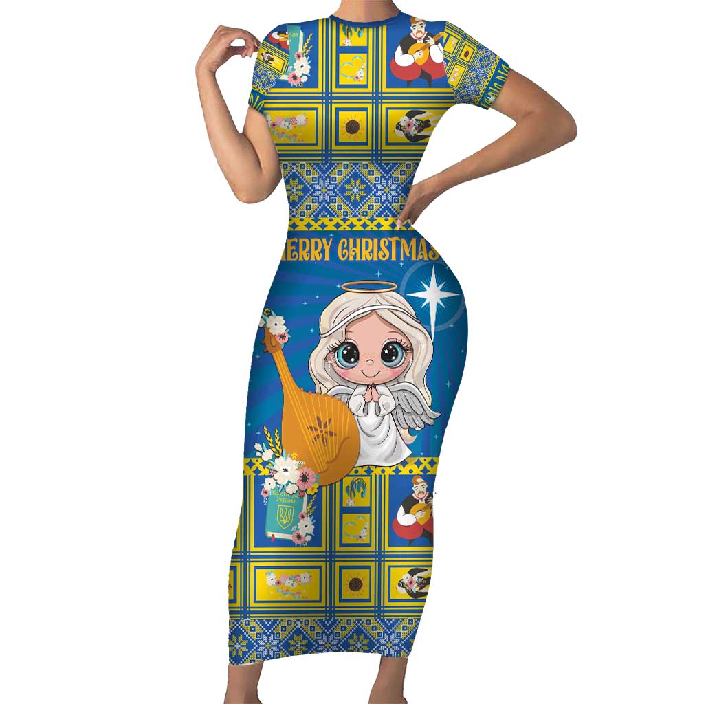 Personalized Ukraine Christmas Short Sleeve Bodycon Dress Star of Bethlehem With Angle Funny - Wonder Print Shop