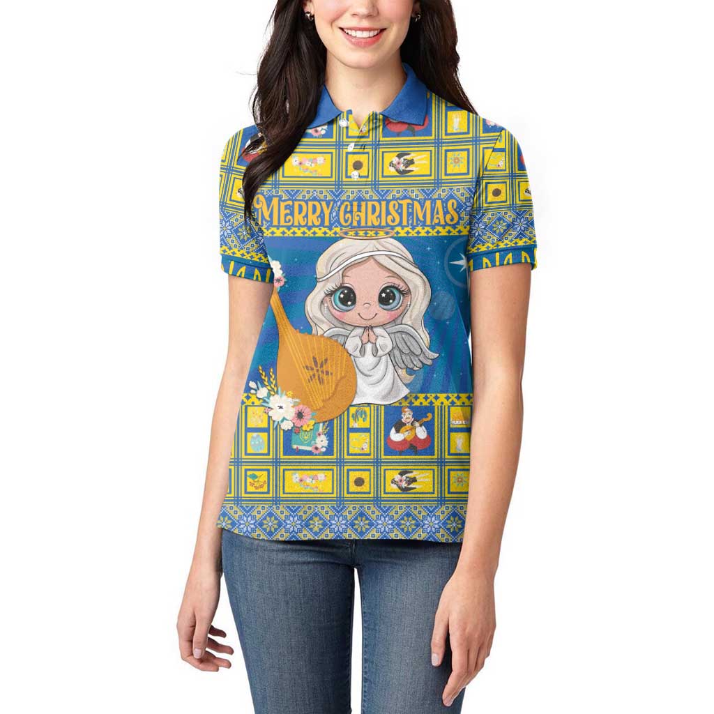 Personalized Ukraine Christmas Women Polo Shirt Star of Bethlehem With Angle Funny - Wonder Print Shop