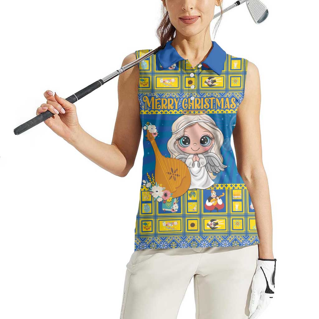 Personalized Ukraine Christmas Women Sleeveless Polo Shirt Star of Bethlehem With Angle Funny - Wonder Print Shop