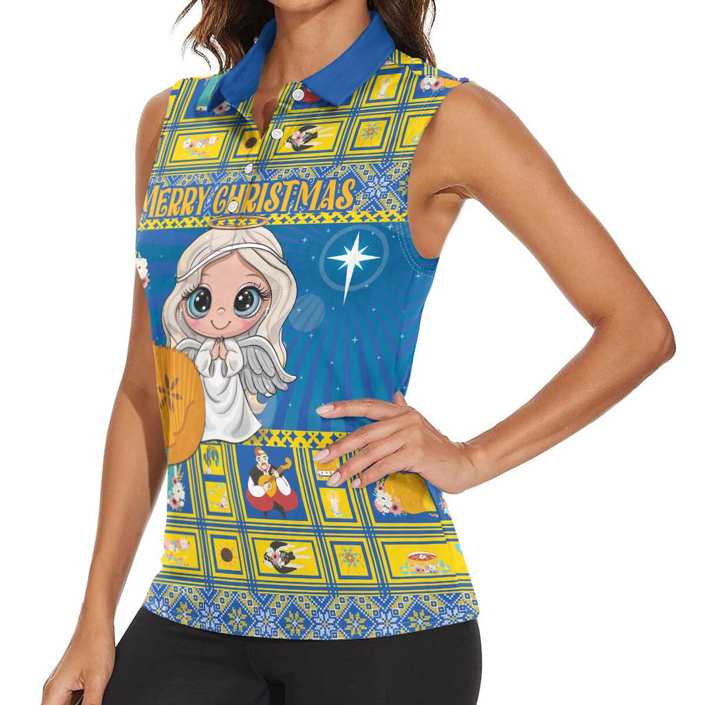 Personalized Ukraine Christmas Women Sleeveless Polo Shirt Star of Bethlehem With Angle Funny - Wonder Print Shop