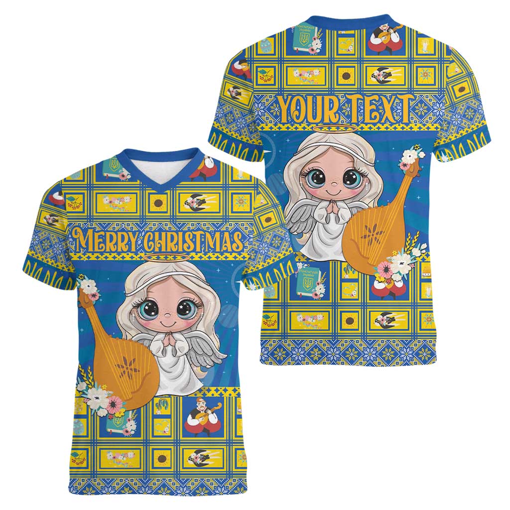 Personalized Ukraine Christmas Women V-Neck T-Shirt Star of Bethlehem With Angle Funny - Wonder Print Shop