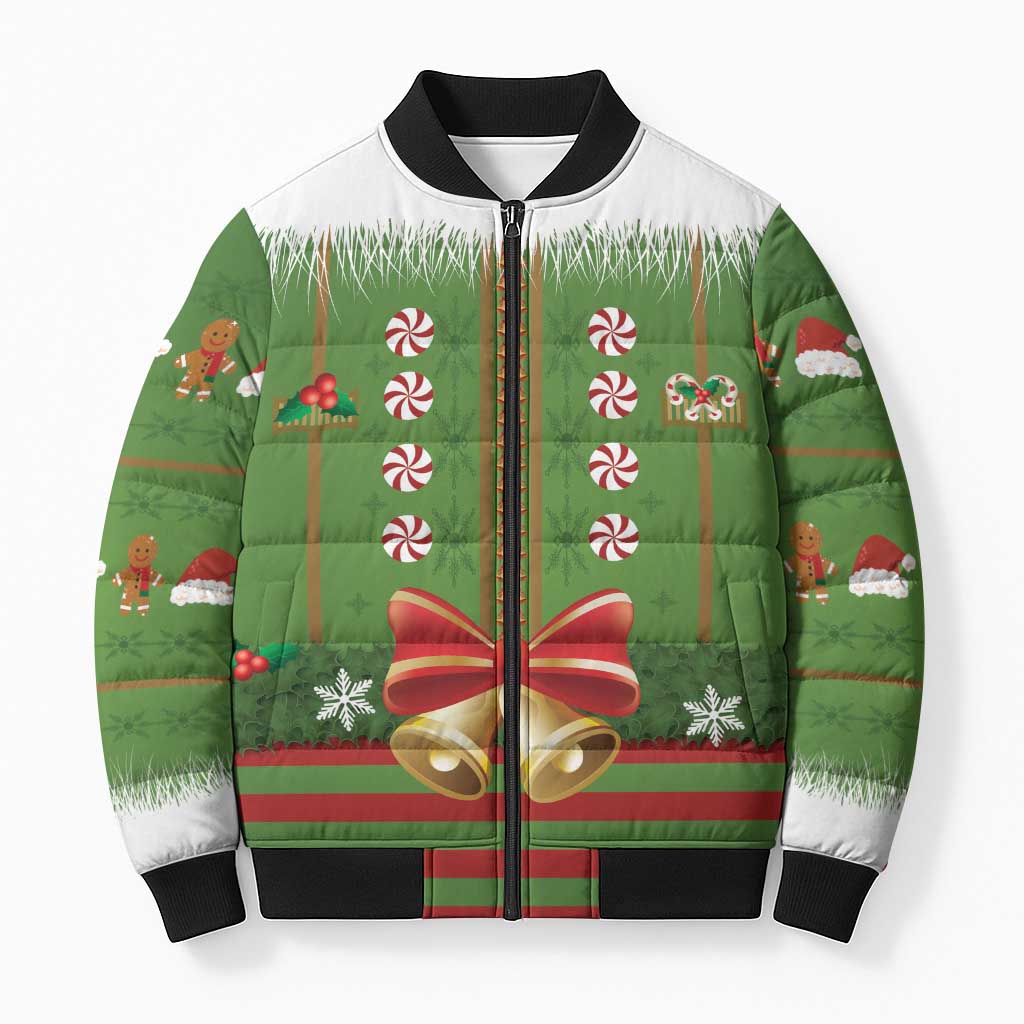 Christmas Costume Elf Bomber Puffer Jacket Santa Little Helper Green - Wonder Print Shop
