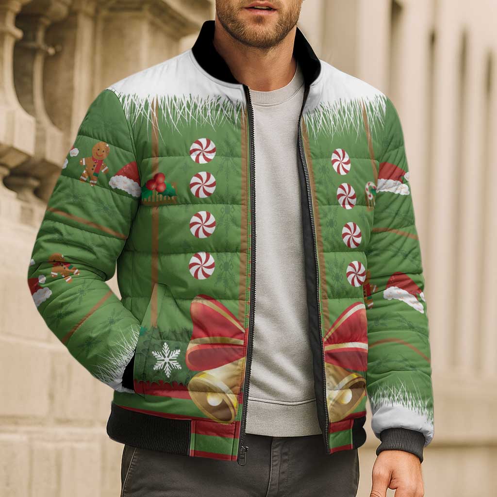 Christmas Costume Elf Bomber Puffer Jacket Santa Little Helper Green - Wonder Print Shop