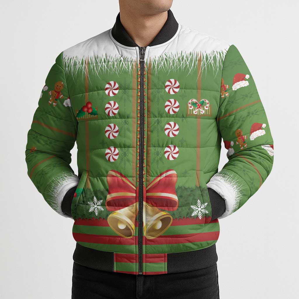 Christmas Costume Elf Bomber Puffer Jacket Santa Little Helper Green - Wonder Print Shop